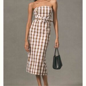 Anthropologie Maeve Belted Square-Neck Plaid Dress